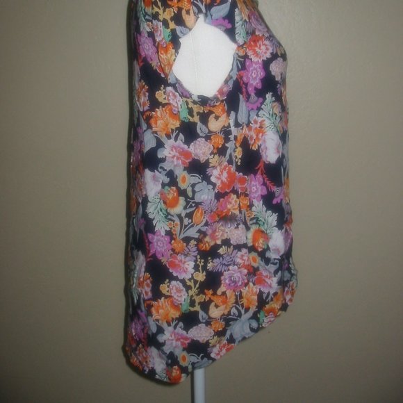 Kenar Navy Floral Print Short Sleeve Rayon Blouse Size Large L - Picture 5 of 5